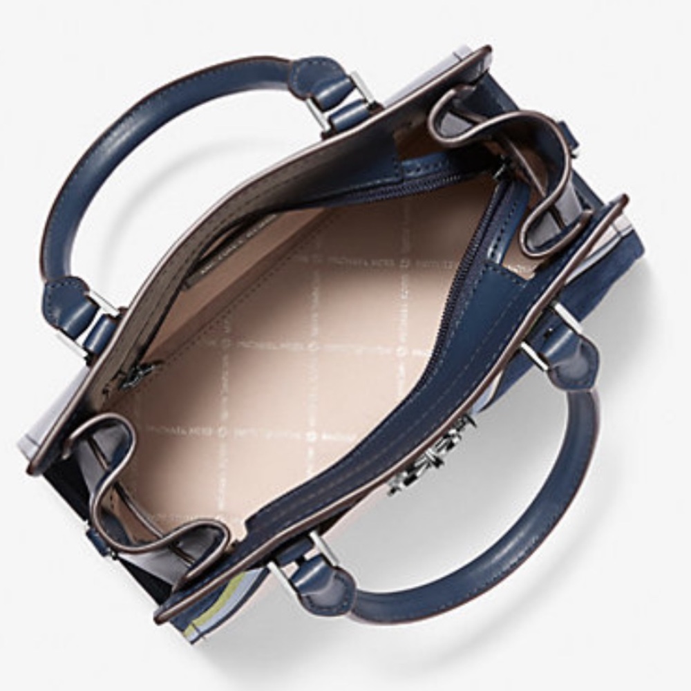 MICHAEL KORS Hamilton Small Patchwork Satchel NAVY MULTI COLOR - Picture 15 of 16